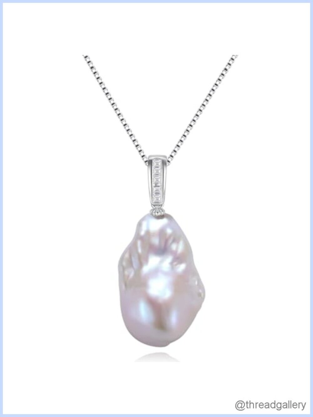 13-15MM Baroque Pearl Pendant Necklace 925 Sterling Silver 18K White Gold Plated